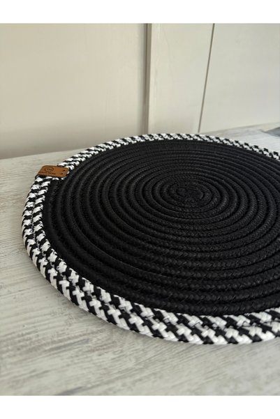 VELLORA HOME Bohemian 6-Piece Black and White Color Plate Set American Service 32cm Diameter Wicker Weave Plate Bottoms