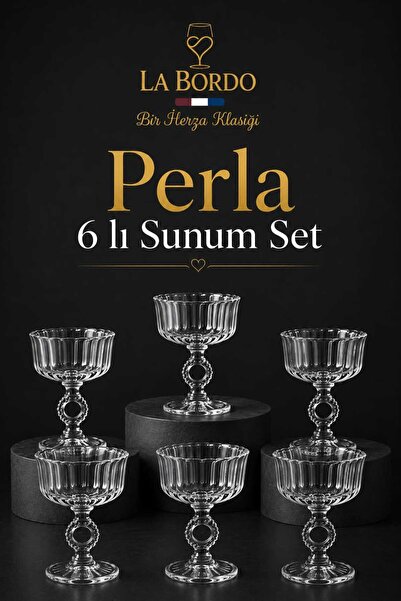 Herza House Perla Kristal Cam Ayaklı Cam Sunum Kasesi | 6 Adet