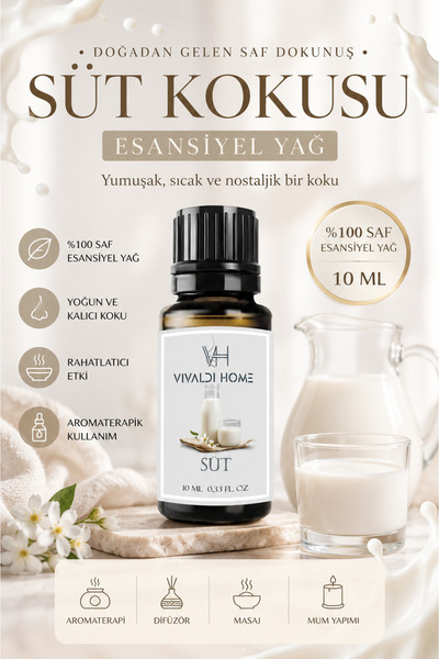 Vivaldi Home Süt Kokusu Esansiyel Yağı 10 ML – Saf Aromaterapi Yağı, Buhurdan...