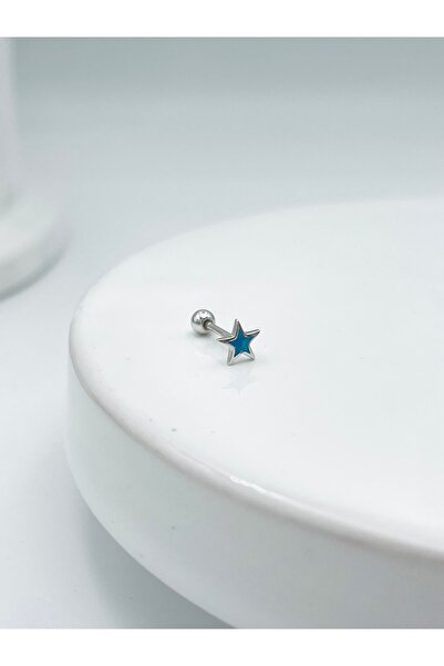 Esvema Silver Yıldız Tasarım Taşlı Gümüş Piercing Tragus Helix