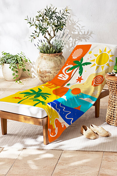 Evimde Bambaşka Prosop de plajă Tropical Palm Seashell - Prosop din microfibr...