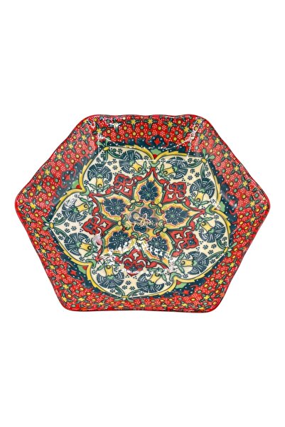 Ceramica Martinescu Platou din ceramica, rosu, forma hexagonala, pentru servi...