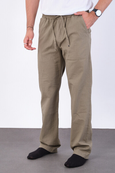 FRANKNESS JNS Men's Baggy Fit Linen Fabric Elastic Waist Comfortable Cut Pants