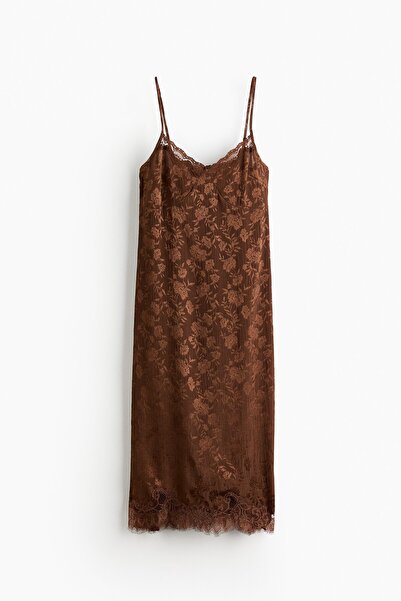 H&M Dantel Şeritli Brokar Elbise