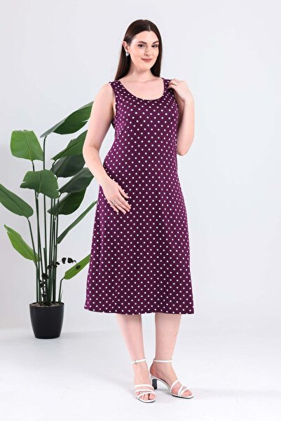 Madwilo Rochie de damă, mov, albă, cu buline, cu bretele, mărime mare