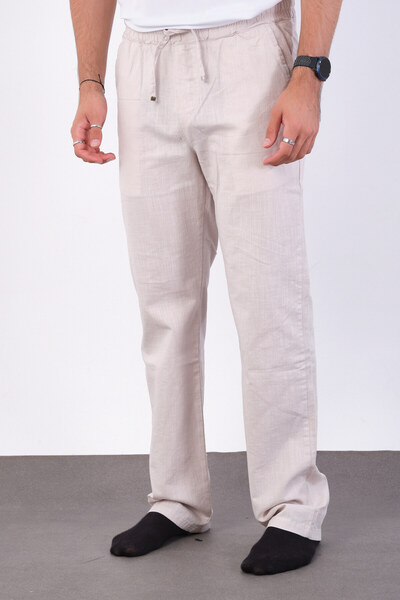 FRANKNESS JNS Men's Baggy Fit Linen Fabric Elastic Waist Comfortable Cut Pants