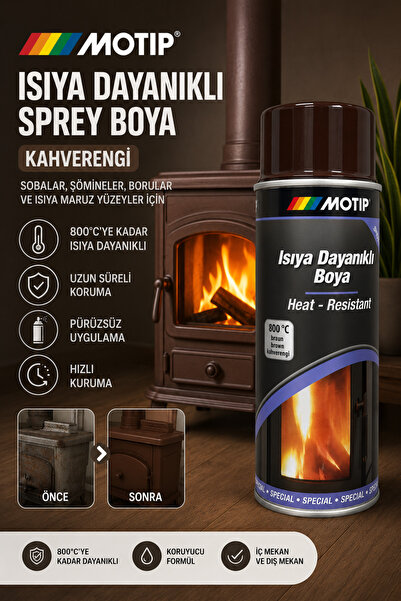 İBTAŞ Motip Kahverengi 800° Derece Isıya Dayanıklı Yanmaz Sprey Boya 400 ML (...