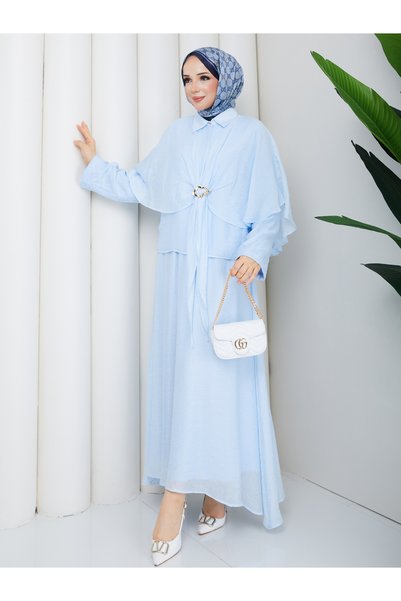 RACE FASHİON Cape Detailed Blouse & Skirt Tulle Modal Hijab Set Rc9055