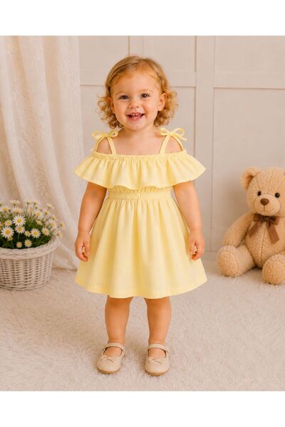Moda Lina Baby Kız Çocuk Askı Bağlama Detaylı Sarı Renk Elbise