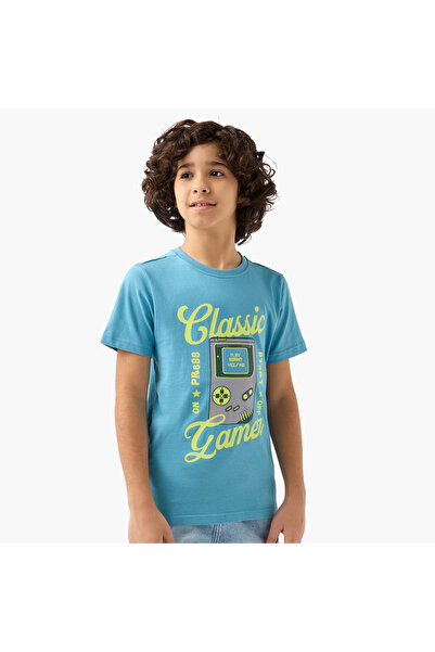 Juniors Crew Neck Short Sleeve T-shirt with Graphic Print