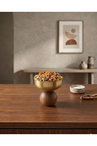 Rabo Craft Gold Detailed Wooden Stand for Dates & Turkish Delight Presentation