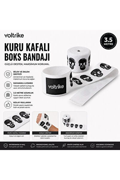Voltrike Kuru Kafalı Boks-Kickbox-Muay Thai-Sanda El Bandajı Beyaz 3.5 Metre
