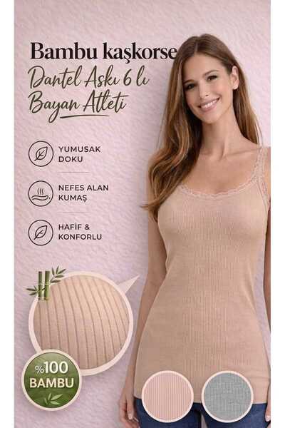 BEYAZTOPTAN Bamboo Camisole with Lace and Rope Straps, 6-Piece Set