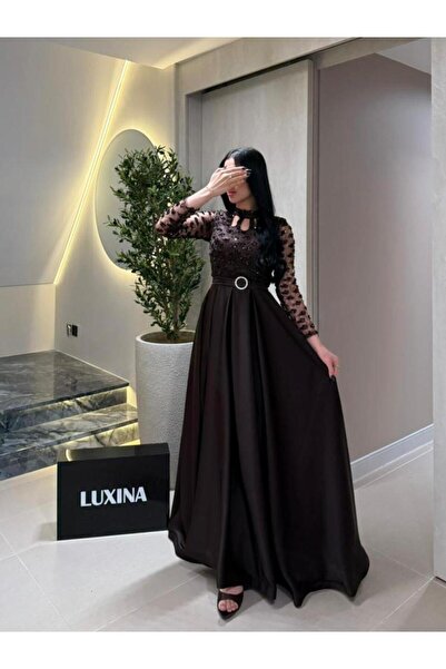 LUXİNA فستان بني سهره فاخر