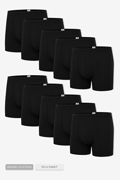 Steve Wolls Men's Black 10-Piece Long Leg Bamboo Boxers - 25210