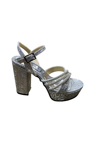 Yaren Moda Women's Thick Platform Heel Glittery Stone Evening Dress Summer Shoes