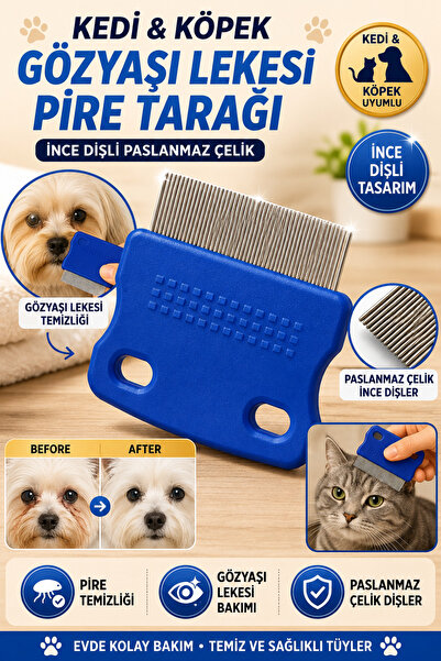 Hane Dostu Kedi Köpek Gözyaşı Lekesi Temizleme Tarağı Paslanmaz Çelik İnce Di...