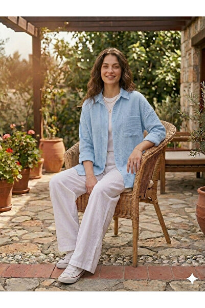 MİRA WOMEN Oversize Basic Müslin Gömlek