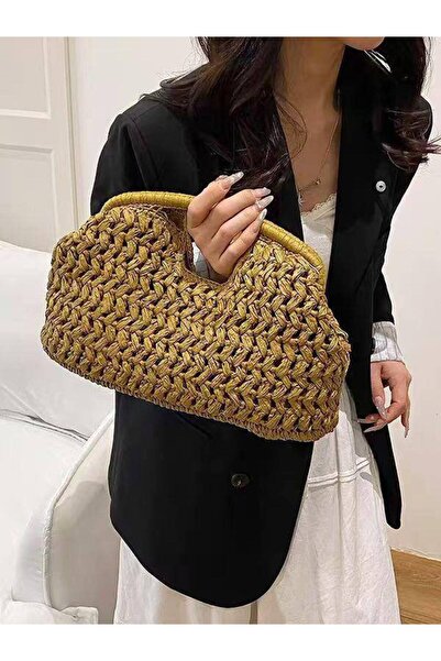 pazarviashop El Örgüsü Hasır Görünümlü Şık Çanta ✨