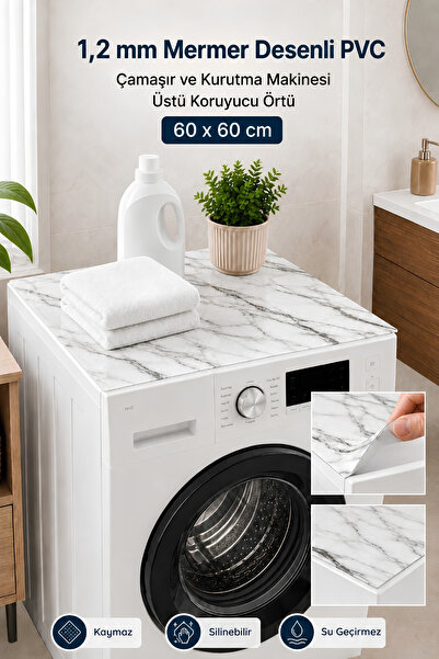 buççin online mağaza Mermer Desenli PVC Çamaşır ve Kurutma Makinesi Üstü Koru...