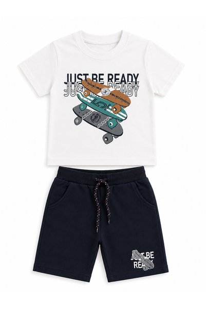 Babexi Boys Skateboard Printed T-Shirt and Black Shorts 2 Piece Set