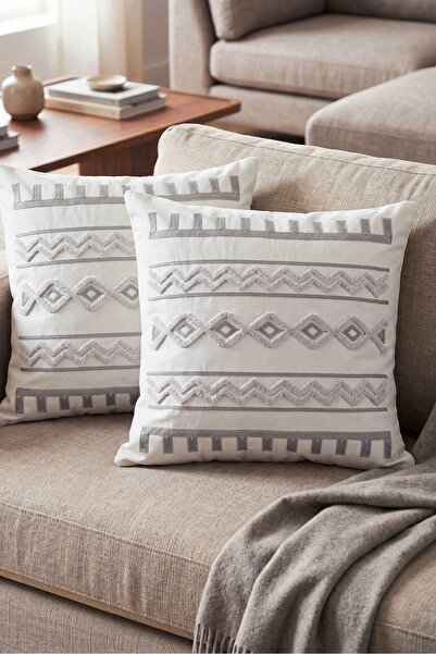 MELARİS HALI Punch Throw Pillow Cover 2 Pieces Embroidered 43X43Cm Decorative...