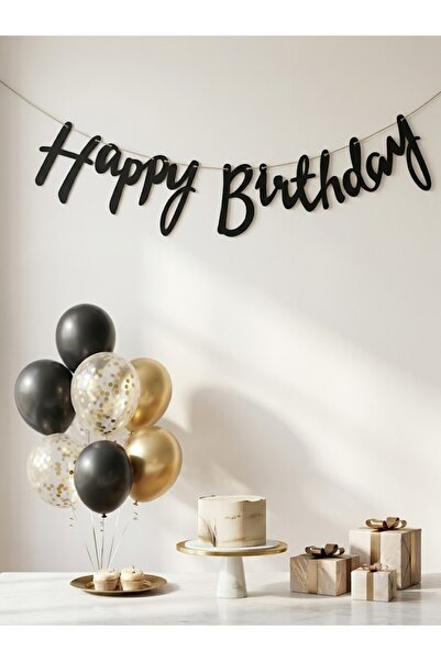 Öz-bal Siyah Renk Happy Birthday Yazılı Banner Doğum Günü Parti Konsepti Duva...