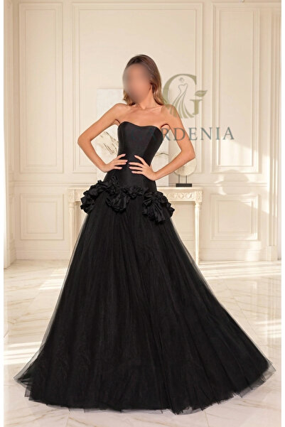 Gardenia Fashion فستان سهرة أسود كورسيه بتنورة تول منفوشة