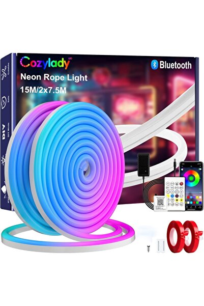 Cozylady أشرطة إضاءة LED بطول 15 متر/49 قدم، شريط إضاءة نيون RGB بتقنية البلو...