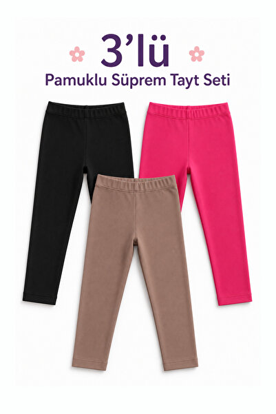HK HOPKİDS Set de 3 colanți lungi de vară pentru fete, din bumbac și lycra, c...