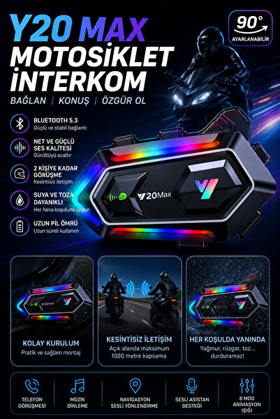 nextbuy Y20MAX İki Kişi Bağlantılı Telsiz Özellikli 5.3 Motosiklet Kask Kulak...