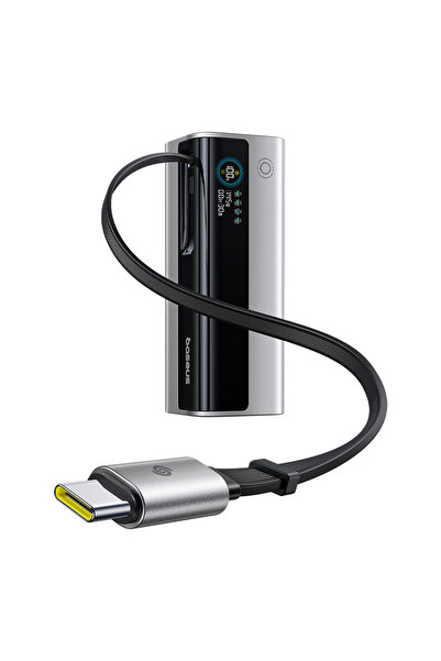 Baseus EnerGeek GR11 20000mAh 145W Power Bank cu cablu USB-C retractabil, Arg...
