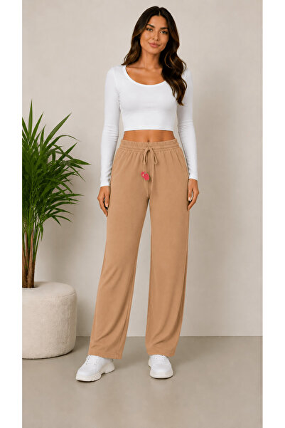 Derya Kurşun Pocketless Elastic Waist Ribbed Trousers 9009