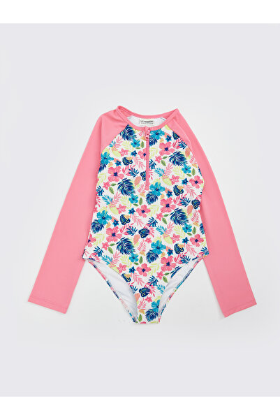 LC Waikiki Costum de baie floral pentru fete, cu uscare rapidă și protecție UV