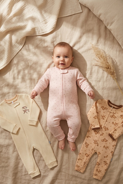 Babydonat Nora 3'lü Bebek Tulum Seti - %100 Pamuklu Fitilli Doku, Çene Koruma...