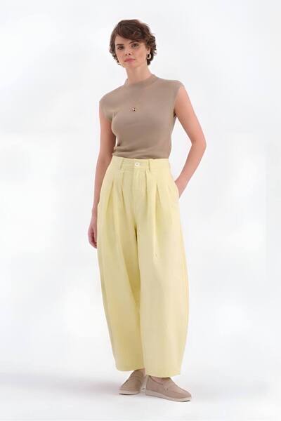 tw3 Women's 100% Cotton Balloon Fit Design Trousers with Pleated Detail on th...