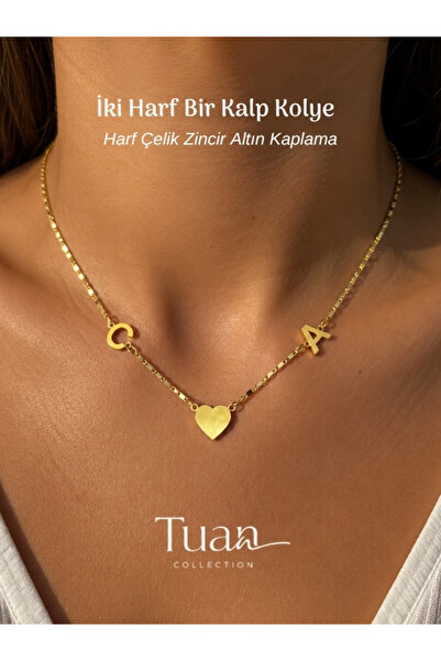 Tuan Collection İki Harf Bir Kalp Kolye Kişiselleştirilebilir Ürün Hediye Öze...