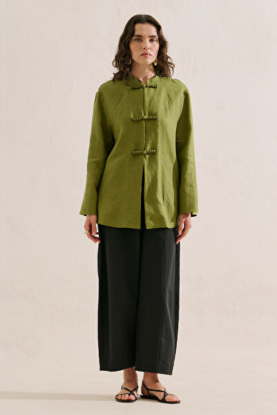 Manuka Linen Design Tie-Up Jacket Green