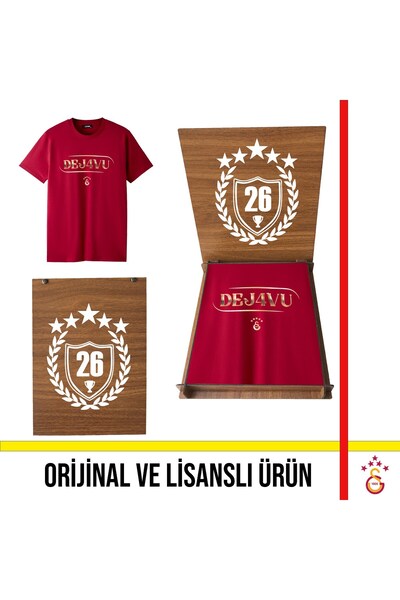 Galatasaray تي شيرت أحمر مرخص بمناسبة البطولة الـ 26 من نوع Dejavu مع صندوق خشبي