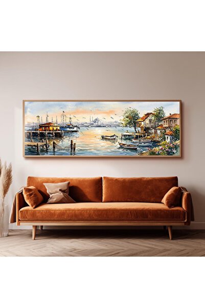 Dekorsiahome Ahşap Çerçeveli Panoramik Oturma Odası Salon Tablosu UZ0485