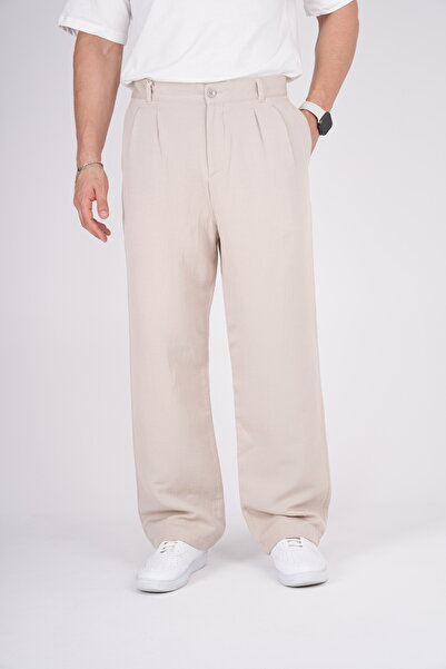 BY İMPALA MODA Men's Muslin Linen Fabric Loose Fit Baggy Trousers with Waist ...