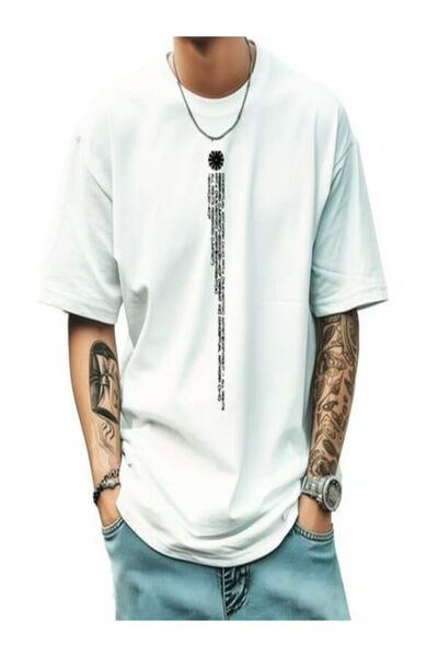 vorena Oversize White Printed T-Shirt
