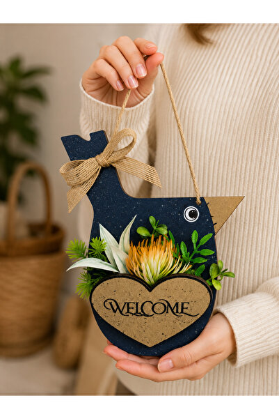 rosfloa rf Bird Figured Welcome Door Ornament with Artificial Flowers Wooden ...