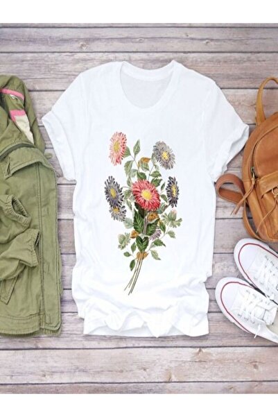 COZYWEAR Floral Patterned White Oversize T-Shirt