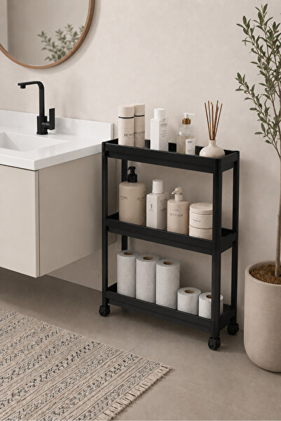 KaiHome 3-Tier Black Rolling Organizer Shelving Unit – Narrow Space Bathroom ...