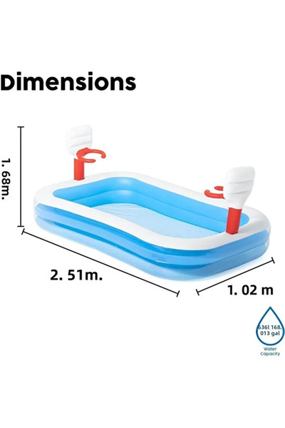 Yallabena Inflatable Kids Basketball Swimming Pool Large Outdoor Water Play Pool with Basketball Hoop for Children Garden Summer Fun