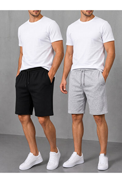 yx yustex sport Σετ 2 ανδρικών σορτς (Μαύρο-Γκρι) Βασικό καλοκαιρινό σετ σορτ...