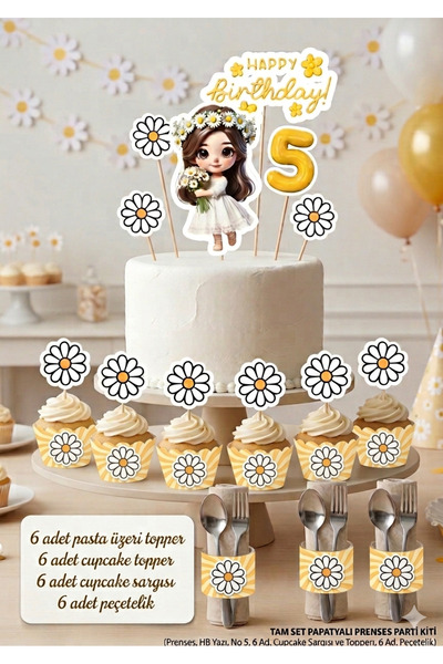 gökçem El Yapımı Papatyalı Prenses Temalı Konsept Parti Süsleri & Pasta Süsle...