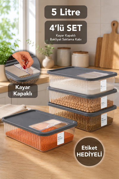 Meleni Home Set de 4 recipiente de depozitare cu capac glisant - Organizator ...