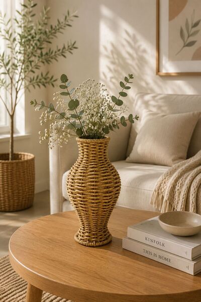 NEWNOW Vas decorativ din ratan natural Viento Touch, 23 cm
